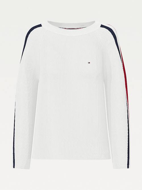 Tommy Hilfiger Signature Sleeve Round Neck Jumper Pulóverek Női Fehér | TH230FEY