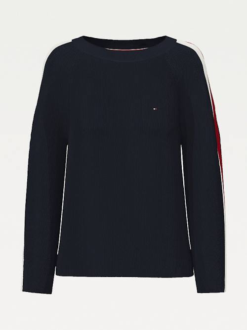 Tommy Hilfiger Signature Sleeve Round Neck Jumper Pulóverek Női Kék | TH569RYF