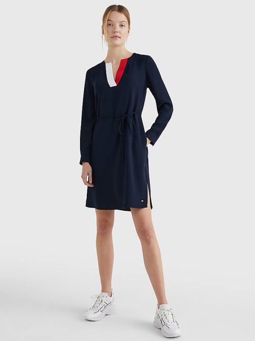 Tommy Hilfiger Signature Tape Crepe Shift Ruha Női Kék | TH540HZO