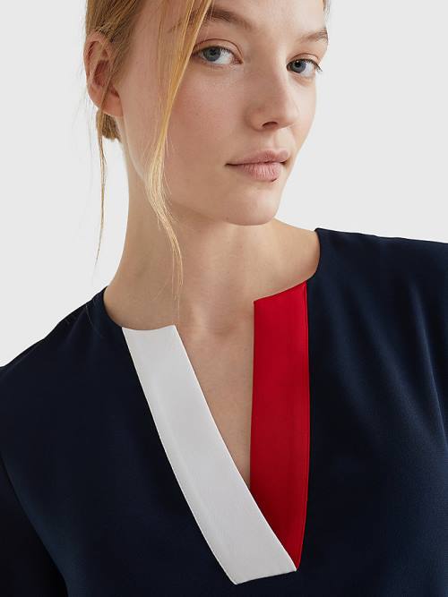 Tommy Hilfiger Signature Tape Crepe Shift Ruha Női Kék | TH540HZO