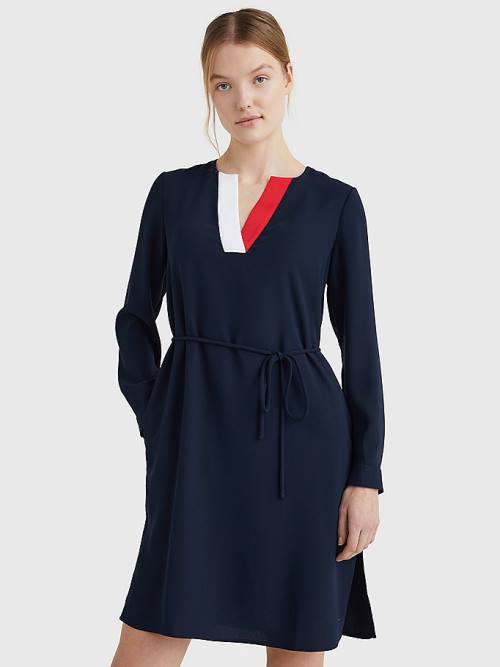 Tommy Hilfiger Signature Tape Crepe Shift Ruha Női Kék | TH540HZO