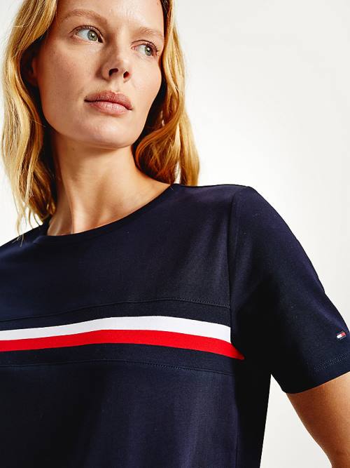 Tommy Hilfiger Signature Tape Crew Neck Póló Női Kék | TH305GHS