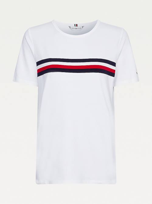 Tommy Hilfiger Signature Tape Crew Neck Póló Női Fehér | TH760HAQ