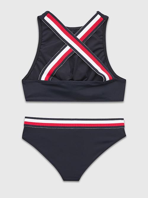 Tommy Hilfiger Signature Tape Crop Top Bikini Set Fürdőruha Lány Kék | TH472DNV