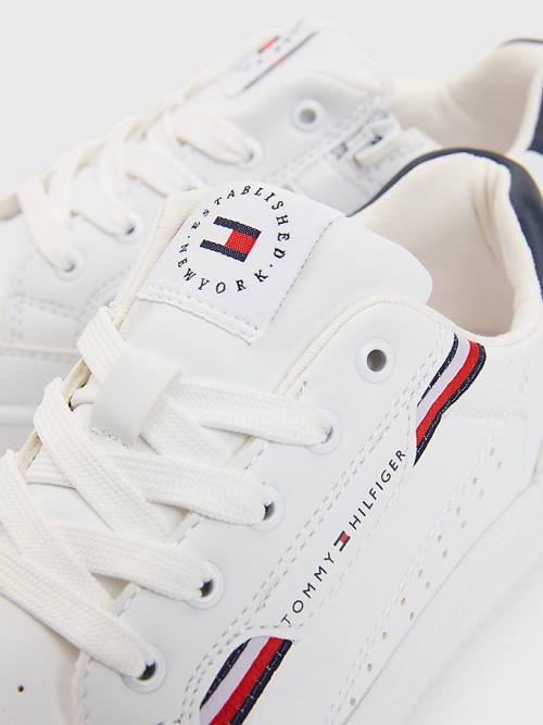 Tommy Hilfiger Signature Tape Csipke-Up Tornacipő Fiú Fehér | TH310PGD