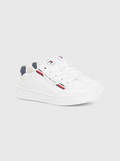 Tommy Hilfiger Signature Tape Csipke-Up Tornacipő Fiú Fehér | TH310PGD