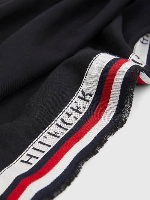 Tommy Hilfiger Signature Tape Logo Selvedge Sál Férfi Fekete | TH738QXP