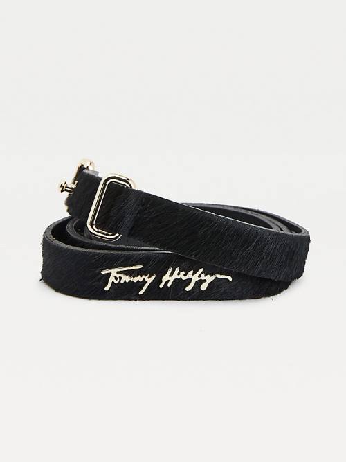 Tommy Hilfiger Signature Vachetta Calf-Hair Organic Bőr Öv Női Fekete | TH861KUH