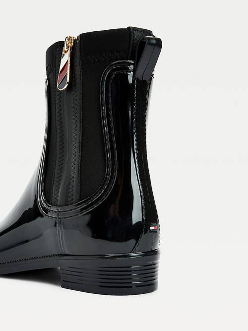 Tommy Hilfiger Signature Zip Ankle Rainboots Bakancs Női Fekete | TH540JKQ