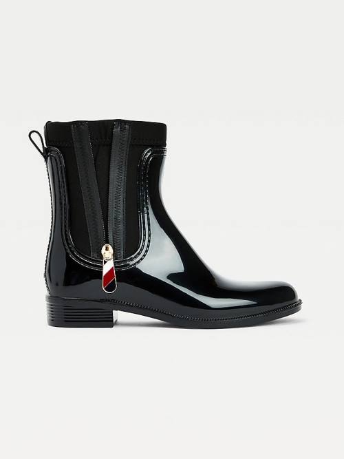 Tommy Hilfiger Signature Zip Ankle Rainboots Bakancs Női Fekete | TH540JKQ