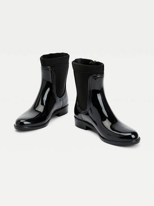 Tommy Hilfiger Signature Zip Ankle Rainboots Bakancs Női Fekete | TH540JKQ