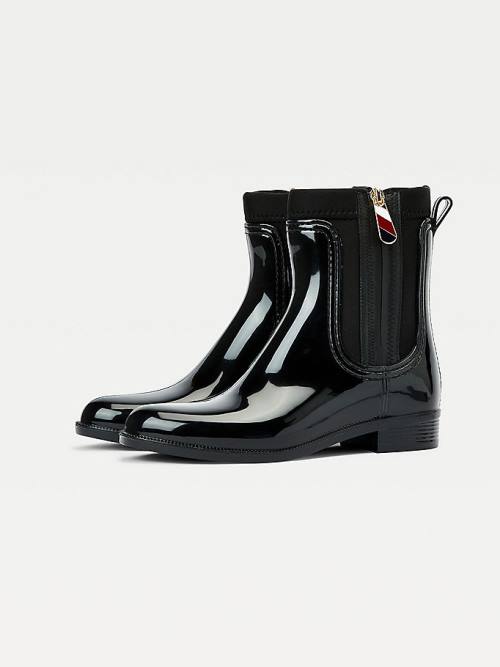 Tommy Hilfiger Signature Zip Ankle Rainboots Bakancs Női Fekete | TH540JKQ