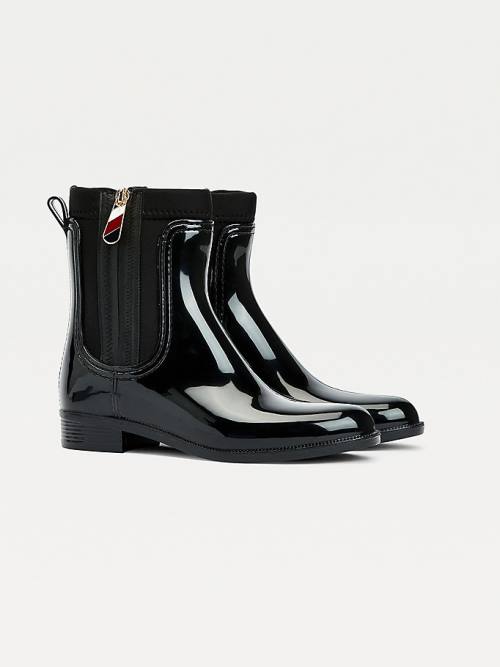 Tommy Hilfiger Signature Zip Ankle Rainboots Bakancs Női Fekete | TH540JKQ