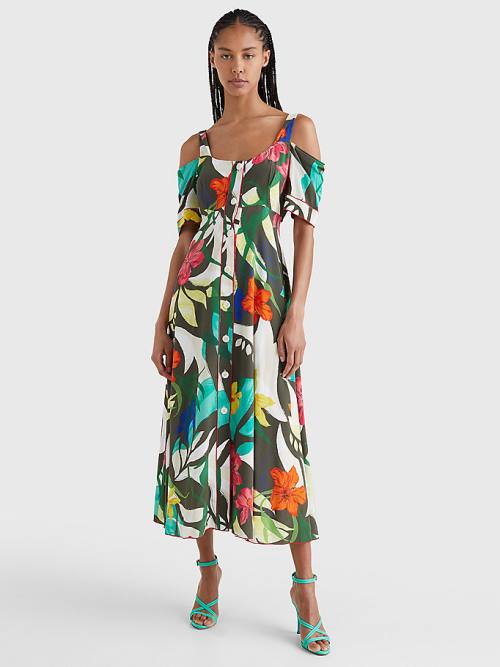 Tommy Hilfiger Silk Hawaiian Print Maxi Ruha Női Khaki | TH403DGN