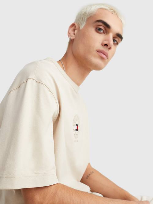 Tommy Hilfiger Skate Fit Logo Póló Férfi Bézs | TH485IXD