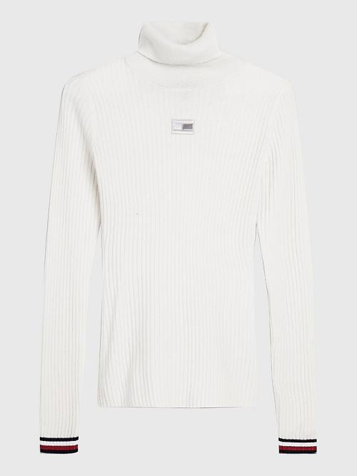 Tommy Hilfiger Skinny Fit Roll Neck Polo Jumper Pulóverek Női Fehér | TH318PDM