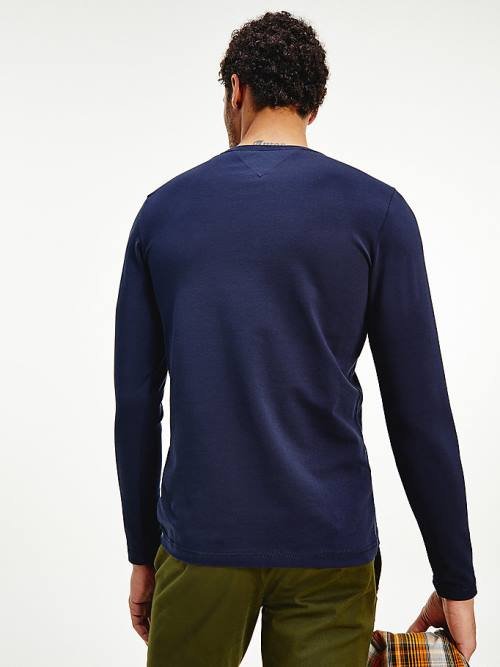 Tommy Hilfiger Slim Fit Long Sleeve Póló Férfi Kék | TH041EVS