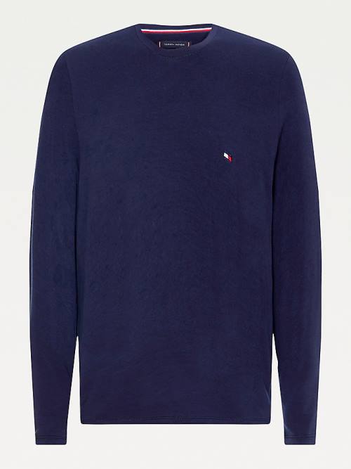 Tommy Hilfiger Slim Fit Long Sleeve Póló Férfi Kék | TH041EVS