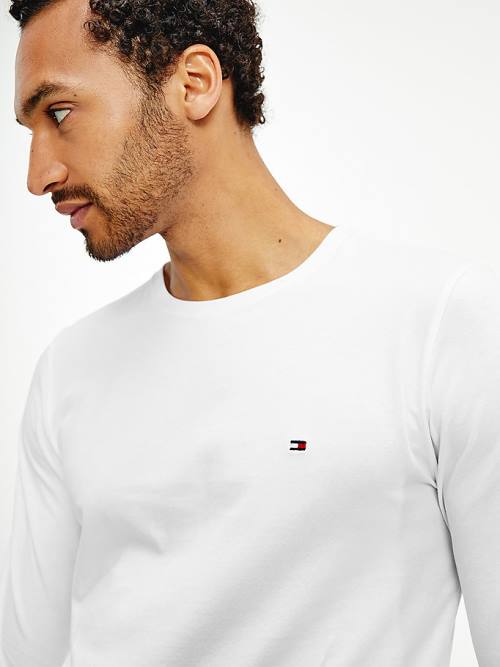 Tommy Hilfiger Slim Fit Long Sleeve Póló Férfi Fehér | TH063GSR