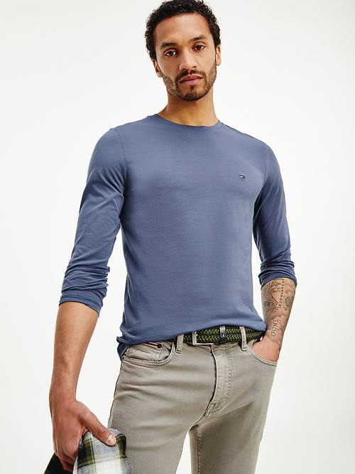 Tommy Hilfiger Slim Fit Long Sleeve Póló Férfi Kék | TH520AHE