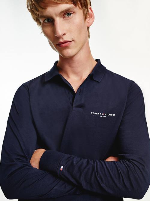 Tommy Hilfiger Slim Fit Long Sleeve Póló Férfi Kék | TH837OFM