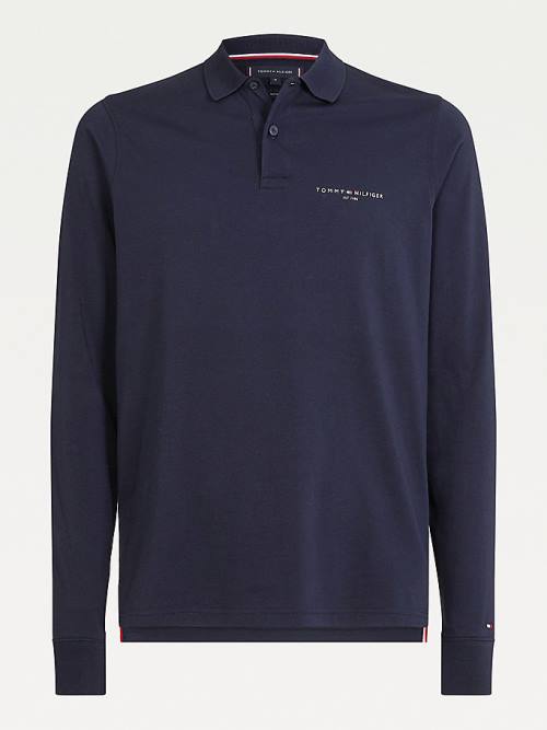 Tommy Hilfiger Slim Fit Long Sleeve Póló Férfi Kék | TH837OFM