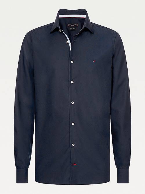 Tommy Hilfiger Slim Fit Poplin Ingek Férfi Kék | TH831LFP