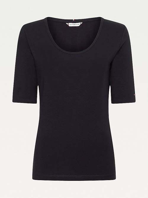 Tommy Hilfiger Slim Fit Scoop Neck Póló Női Fekete | TH062OBE