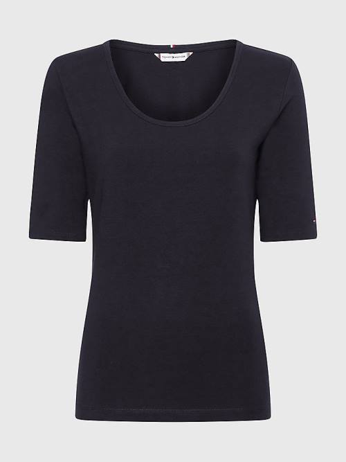 Tommy Hilfiger Slim Fit Scoop Neck Póló Női Kék | TH874LWO