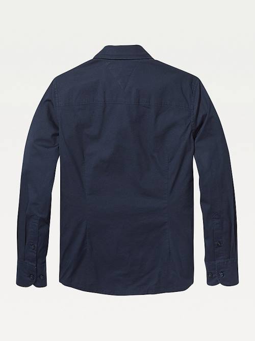 Tommy Hilfiger Slim Fit Stretch Shirt Póló Lány Kék | TH350CJB