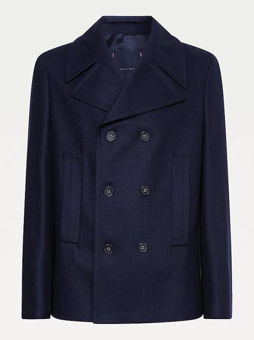 Tommy Hilfiger Slim Fit Wool Blend Peacoat Dzseki Férfi Kék | TH748UPX