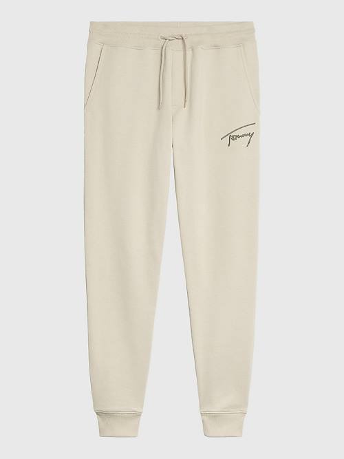 Tommy Hilfiger Slim Fleece Signature Joggers Nadrág Férfi Bézs | TH053CEU