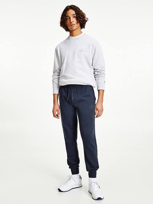 Tommy Hilfiger Slim Fleece Signature Joggers Nadrág Férfi Kék | TH935XRA