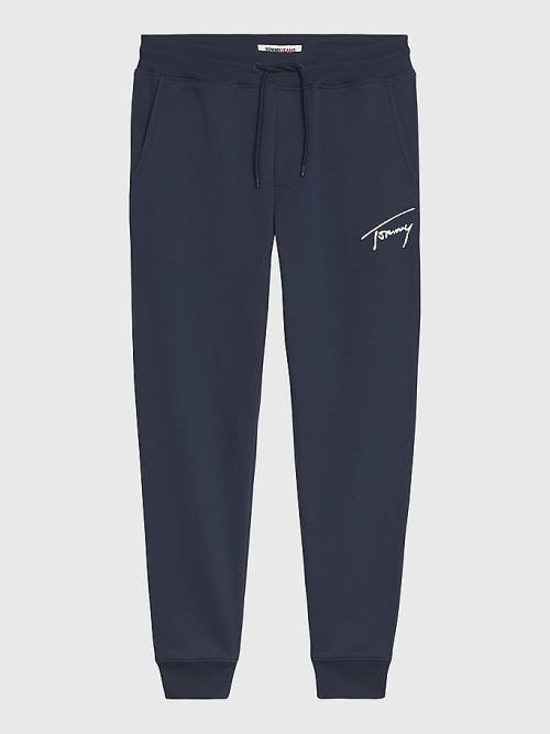 Tommy Hilfiger Slim Fleece Signature Joggers Nadrág Férfi Kék | TH935XRA