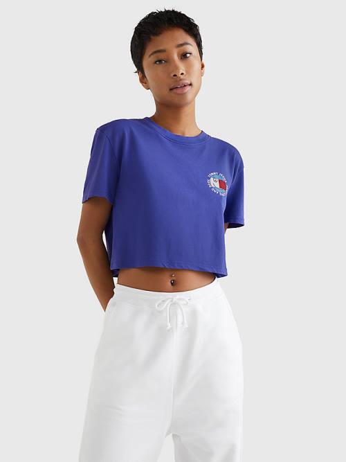 Tommy Hilfiger Smiley Logo Cropped Póló Női Lila | TH750HEL