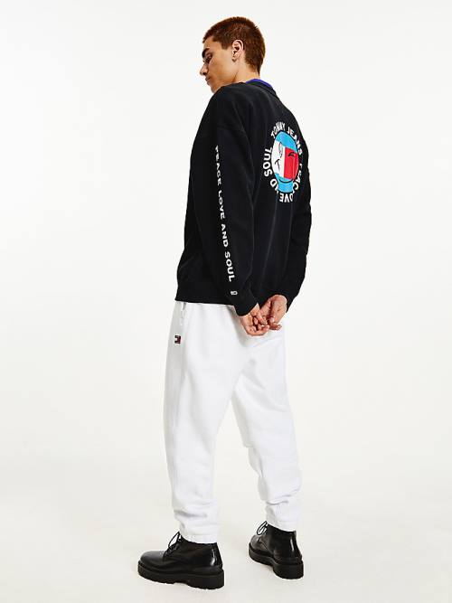 Tommy Hilfiger Smiley Peace Logo Pulóver Férfi Fekete | TH658VMY