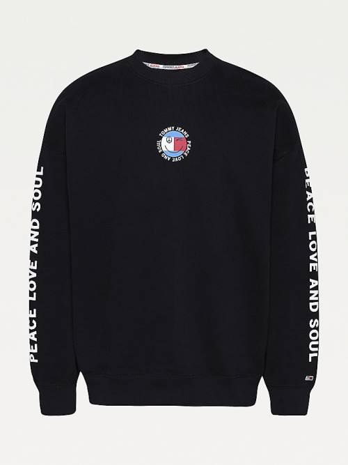 Tommy Hilfiger Smiley Peace Logo Pulóver Férfi Fekete | TH658VMY