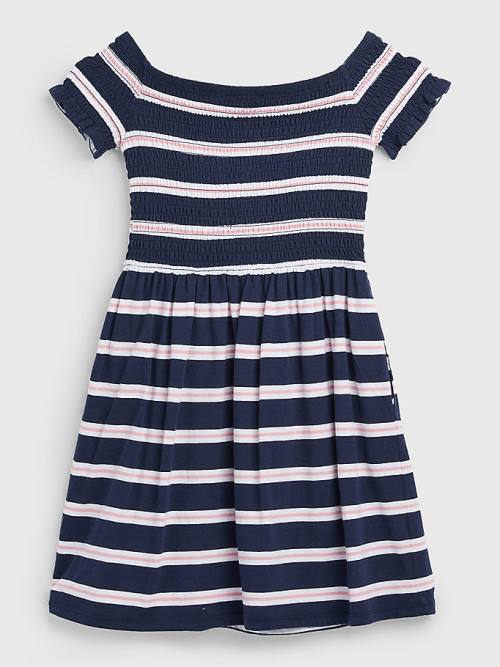 Tommy Hilfiger Smocked Stripe Fit & Flare Ruha Lány Kék | TH139GAN