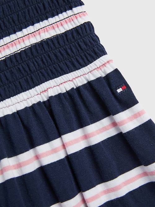 Tommy Hilfiger Smocked Stripe Fit & Flare Ruha Lány Kék | TH139GAN