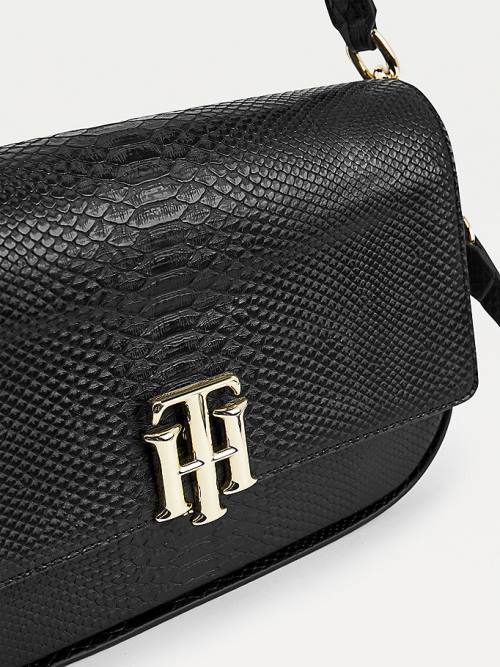 Tommy Hilfiger Snake Print Monogram Lock Satchel Táska Női Fekete | TH468EFP