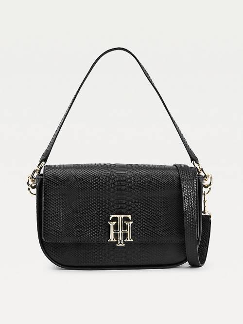 Tommy Hilfiger Snake Print Monogram Lock Satchel Táska Női Fekete | TH468EFP