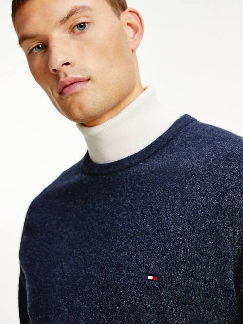 Tommy Hilfiger Soft Merino Wool Crew Neck Jumper Pulóverek Férfi Fekete | TH098LOJ