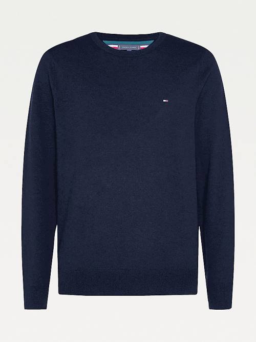 Tommy Hilfiger Soft Merino Wool Crew Neck Jumper Pulóverek Férfi Fekete | TH098LOJ