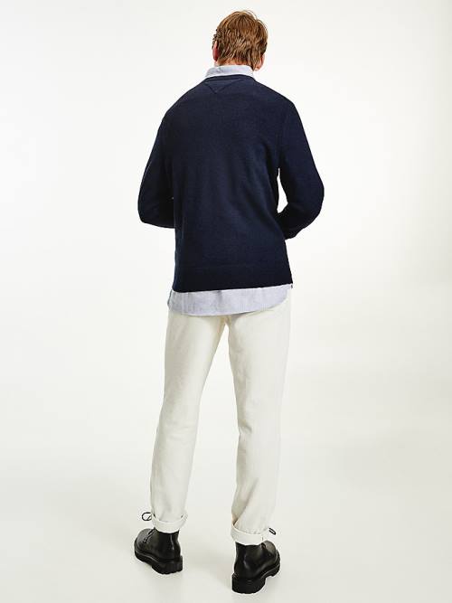 Tommy Hilfiger Soft Merino Wool Crew Neck Jumper Pulóverek Férfi Kék | TH380JVO