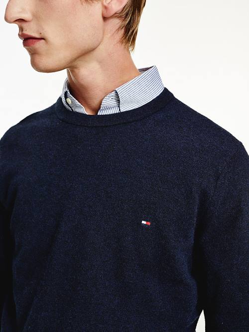 Tommy Hilfiger Soft Merino Wool Crew Neck Jumper Pulóverek Férfi Kék | TH380JVO