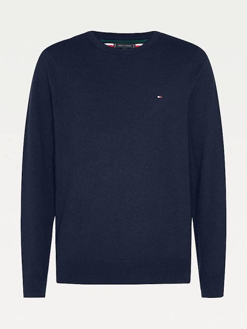 Tommy Hilfiger Soft Merino Wool Crew Neck Jumper Pulóverek Férfi Kék | TH380JVO