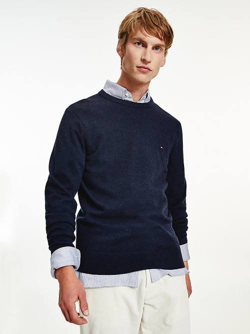 Tommy Hilfiger Soft Merino Wool Crew Neck Jumper Pulóverek Férfi Kék | TH380JVO