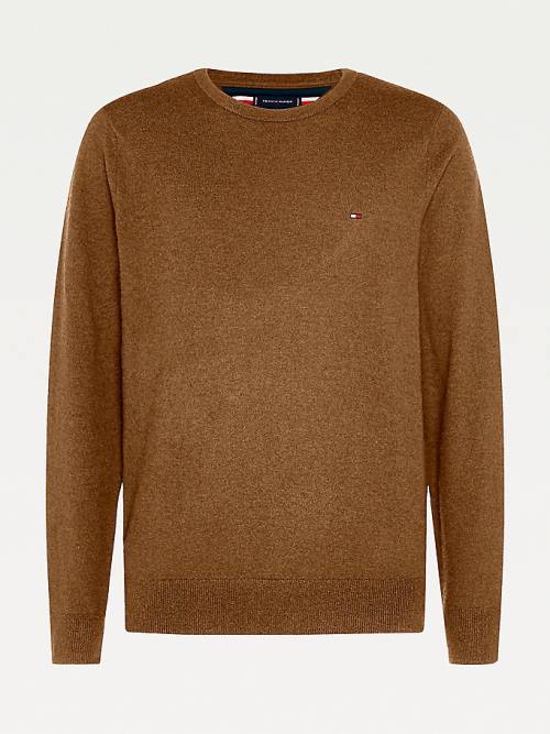 Tommy Hilfiger Soft Merino Wool Crew Neck Jumper Pulóverek Férfi Barna | TH701PWA