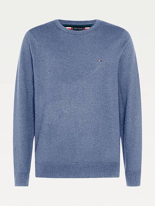 Tommy Hilfiger Soft Merino Wool Crew Neck Jumper Pulóverek Férfi Kék | TH781AMC