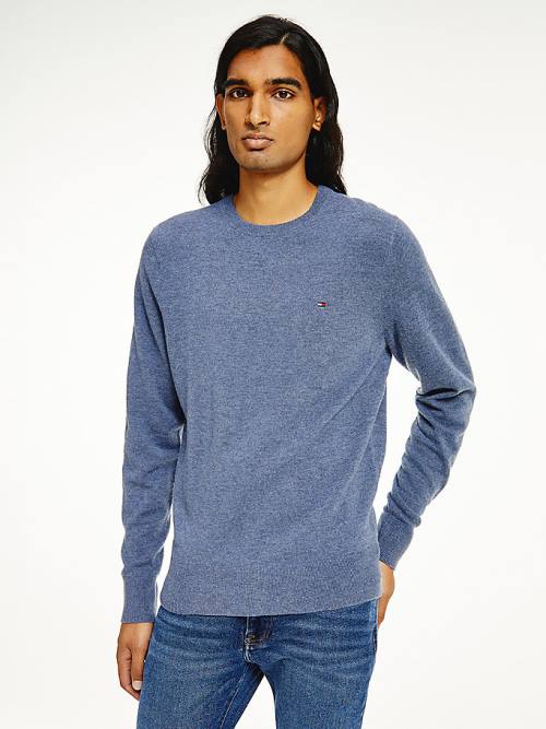 Tommy Hilfiger Soft Merino Wool Crew Neck Jumper Pulóverek Férfi Kék | TH781AMC